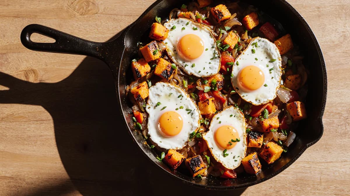 Sweet Potato Hash with Fried Eggs