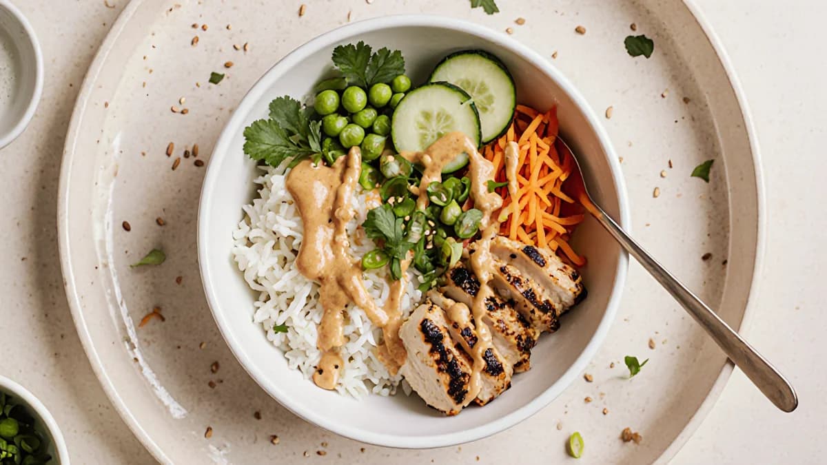 Thai Peanut Chicken Rice Bowl